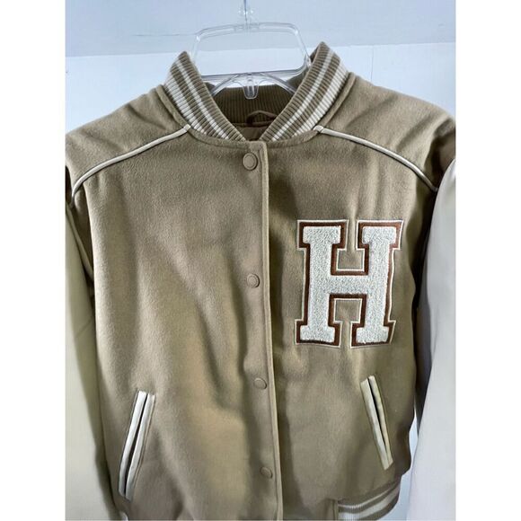 Zara NWOT Beige Contrast Varsity Bomber Jacket Size 13-14 - Picture 3 of 8